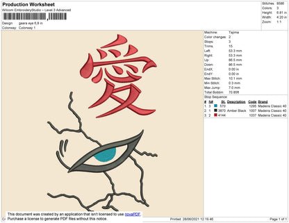 Gaara Eyes Embroidery File 4 Size