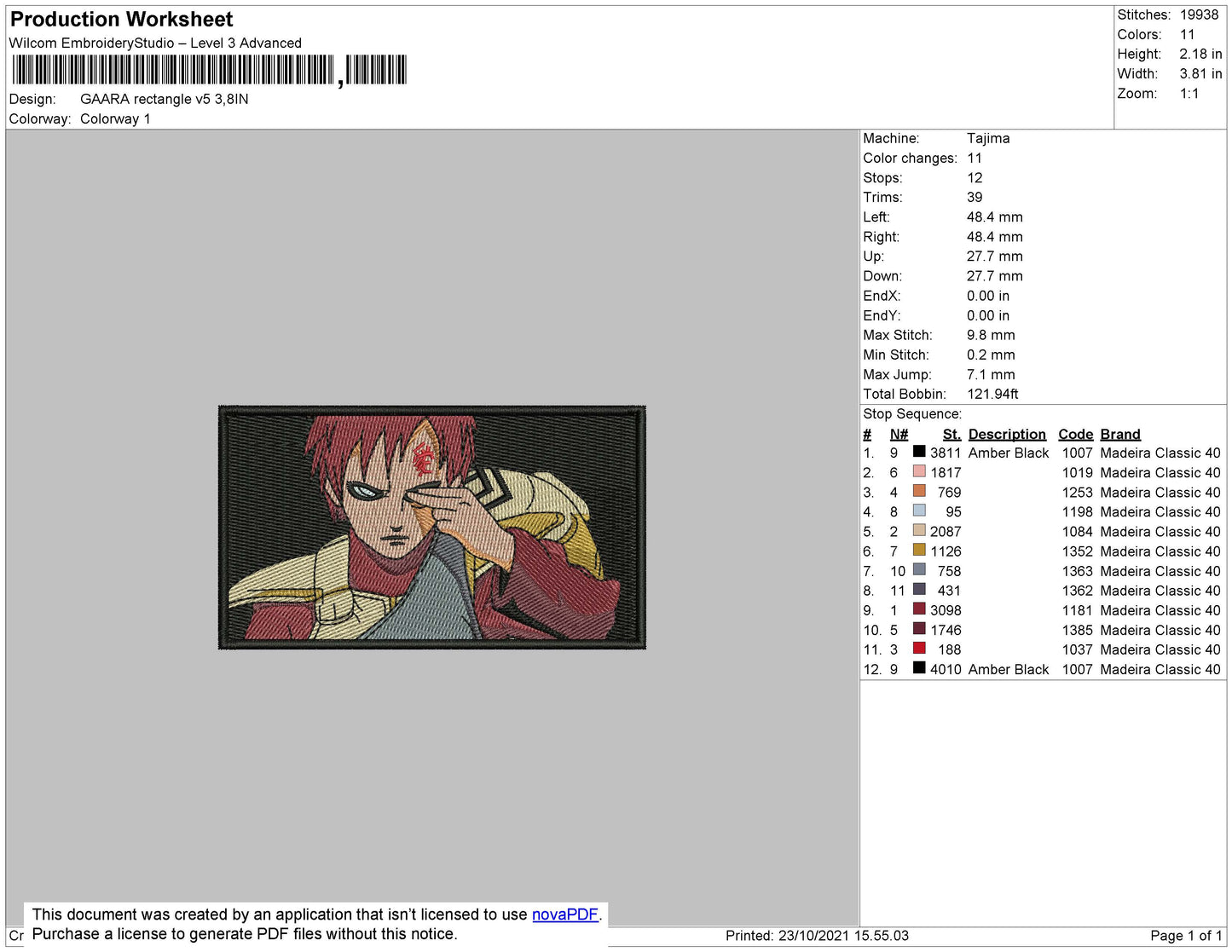 Gaara Rectangle Embroidery File 4 size