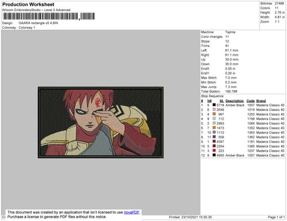 Gaara Rectangle Embroidery File 4 size