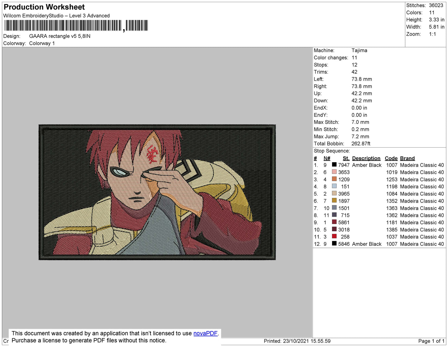 Gaara Rectangle Embroidery File 4 size
