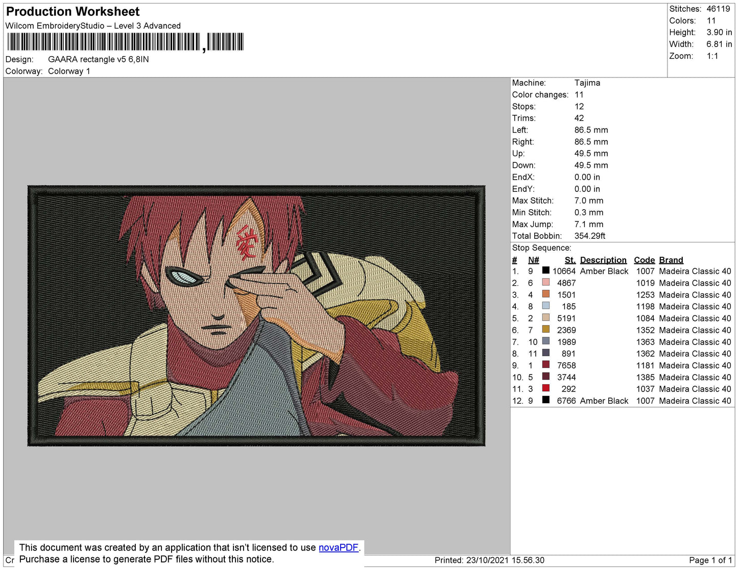 Gaara Rectangle Embroidery File 4 size