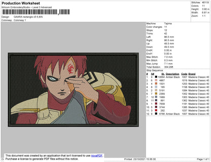 Gaara Rectangle Embroidery File 4 size