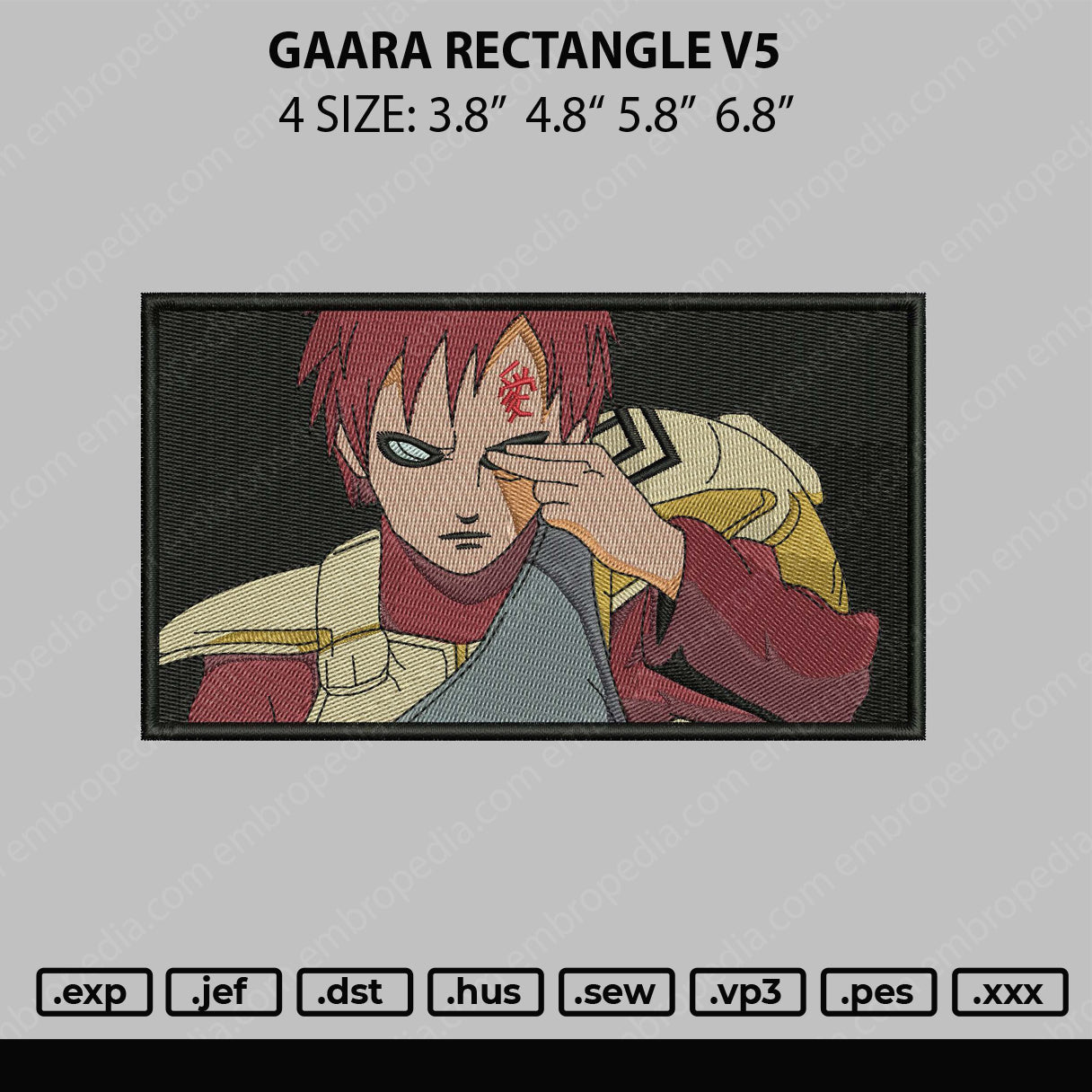Gaara Rectangle Embroidery File 4 size