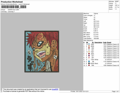 Gaara Box Embroidery File 4 size