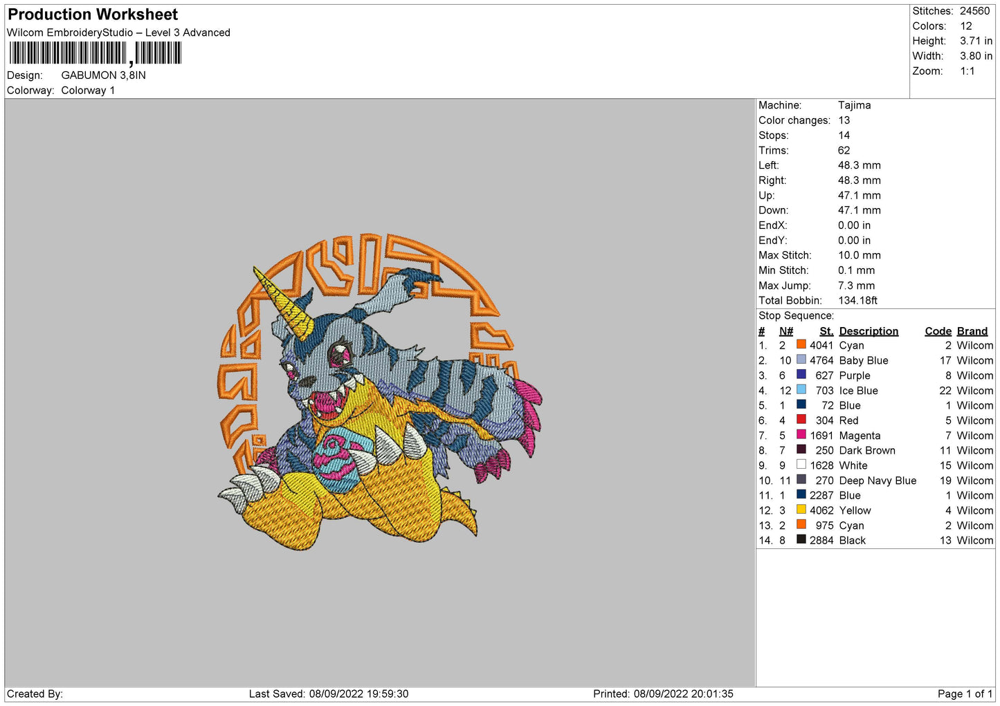 Gabumon Embroidery File 5 sizes