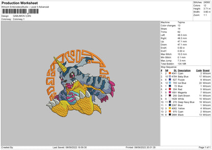 Gabumon Embroidery File 5 sizes