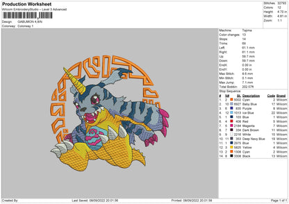Gabumon Embroidery File 5 sizes