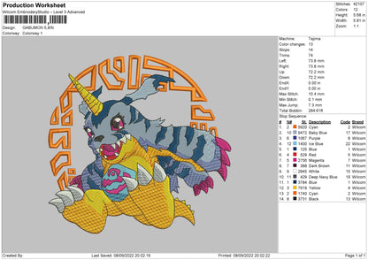 Gabumon Embroidery File 5 sizes
