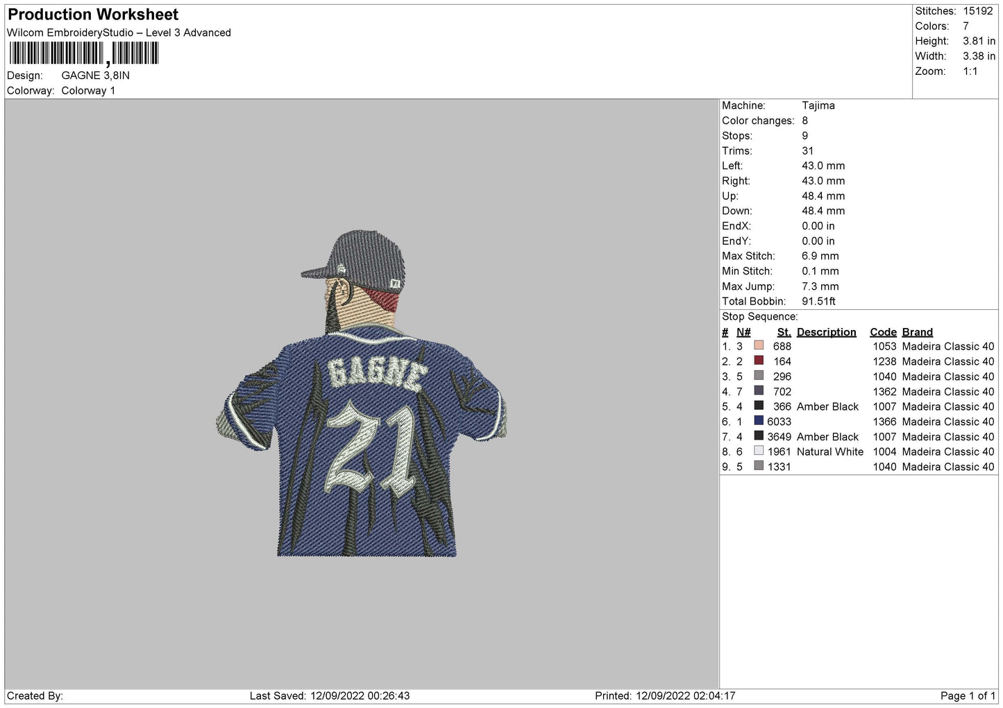 Gagne Embroidery File 5 sizes