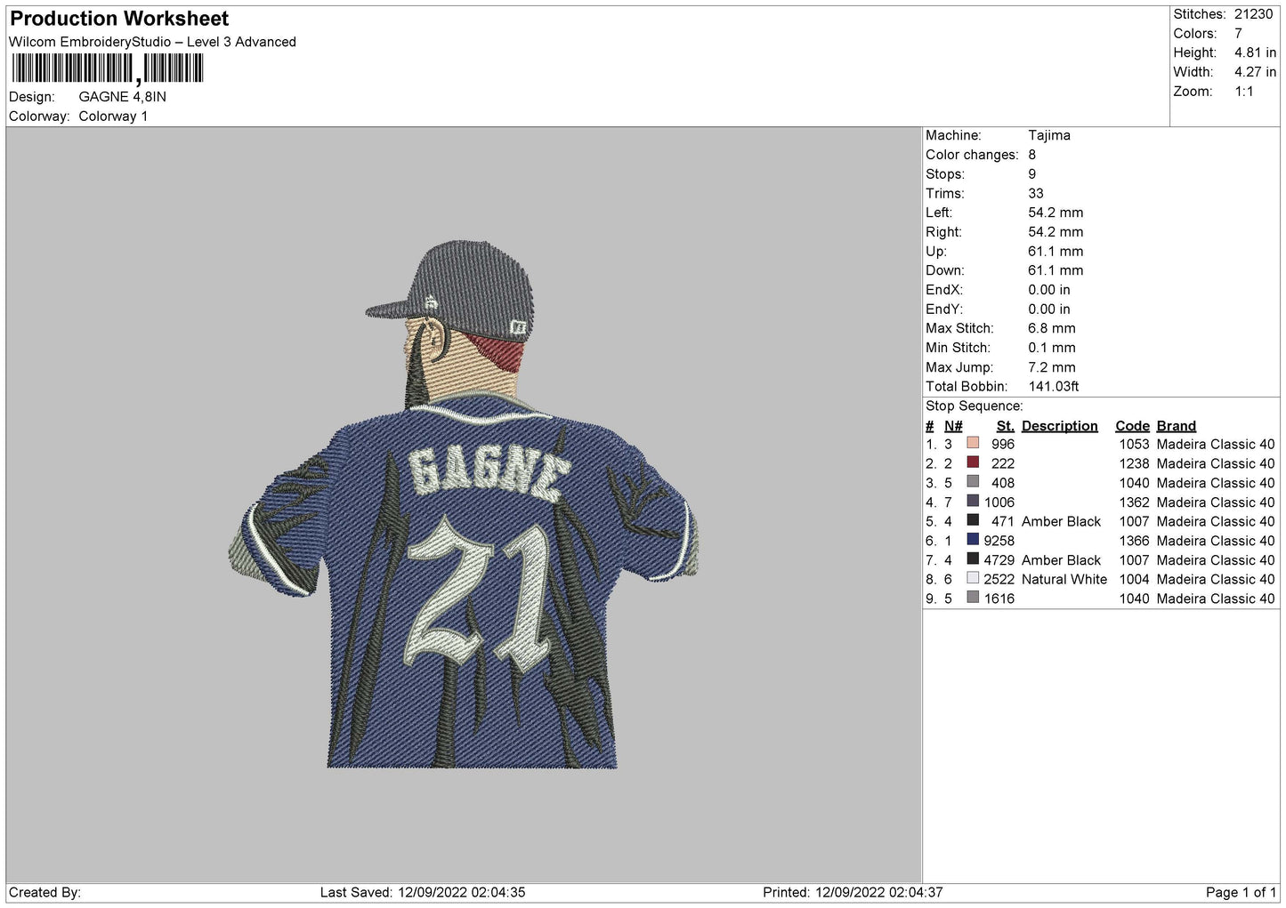 Gagne Embroidery File 5 sizes