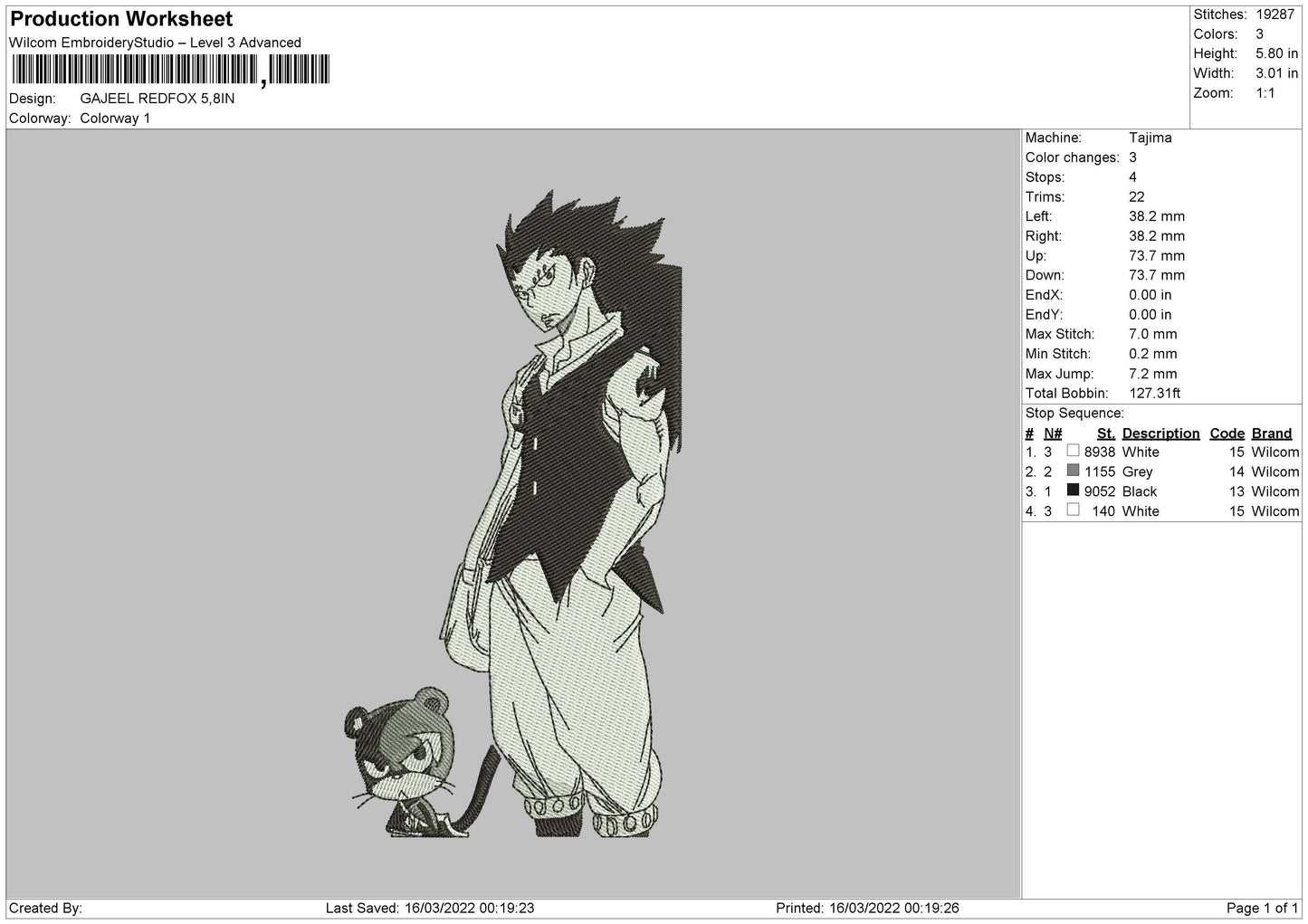 Gajeel Embroidery File 4 size