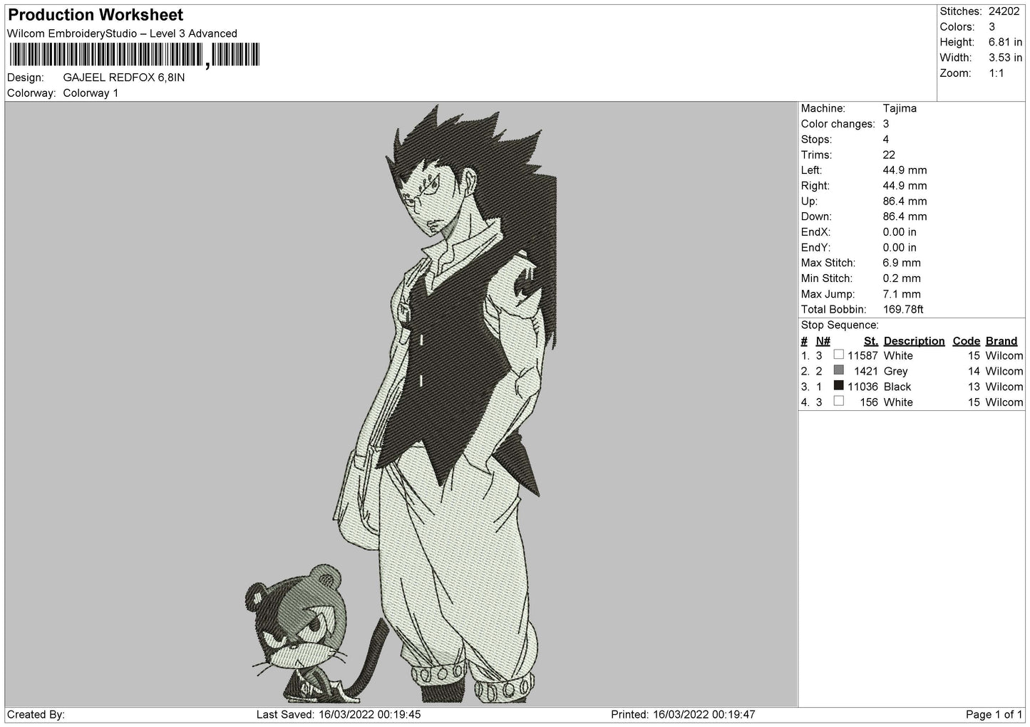 Gajeel Embroidery File 4 size