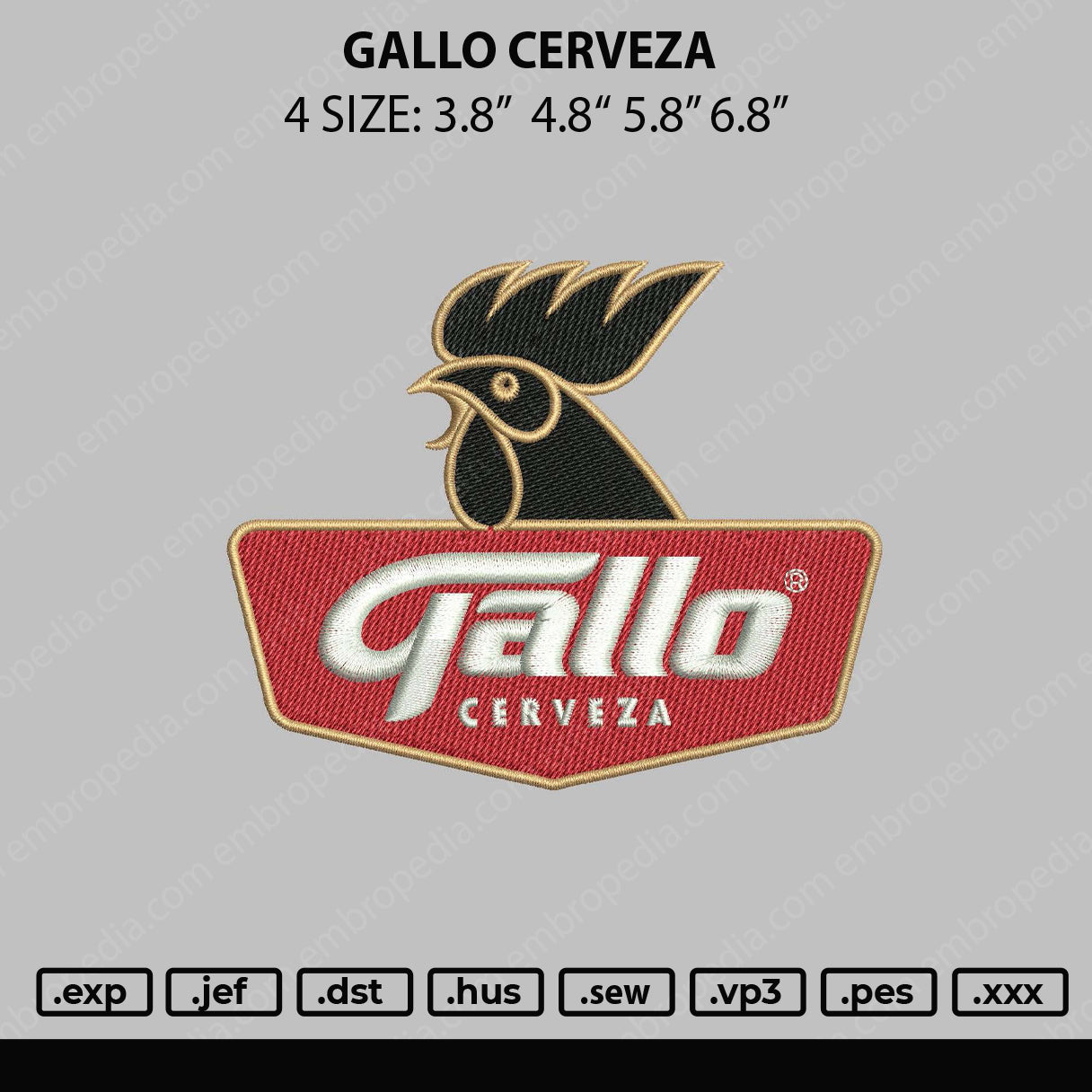 Gallo Cerveza Embroidery File 4 sizes