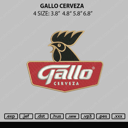 Gallo Cerveza Embroidery File 4 sizes