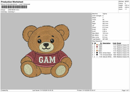 Bear 3110 Embroidery Machine Design File 6 sizes