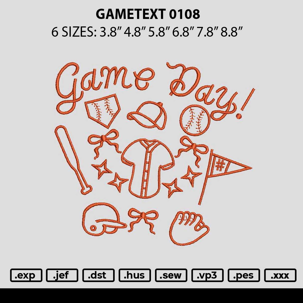 Gametext 018 Embroidery File 6 sizes