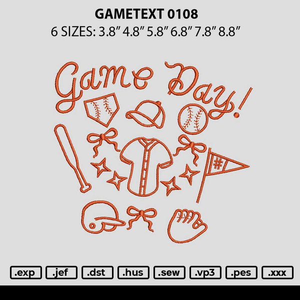 Gametext 018 Embroidery File 6 sizes