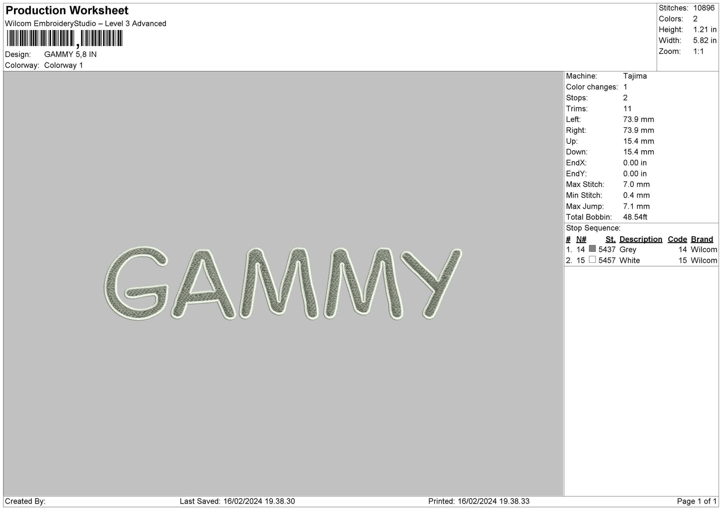 Gammy Text Embroidery File 6 sizes