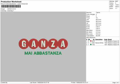 Ganzatext Embroidery Machine Design File 6 sizes