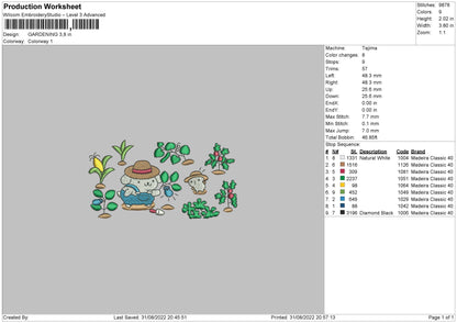 Gardening Embroidery File 5 sizes