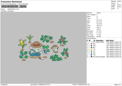 Gardening Embroidery File 5 sizes