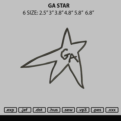 Ga Star Embroidery File 6 sizes