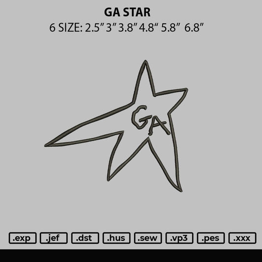 Ga Star Embroidery File 6 sizes