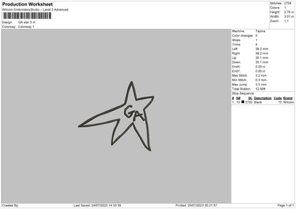 Ga Star Embroidery File 6 sizes