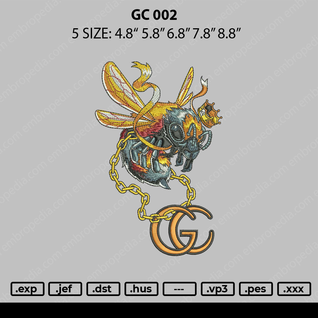 GC 002 Embroidery File 5 Sizes