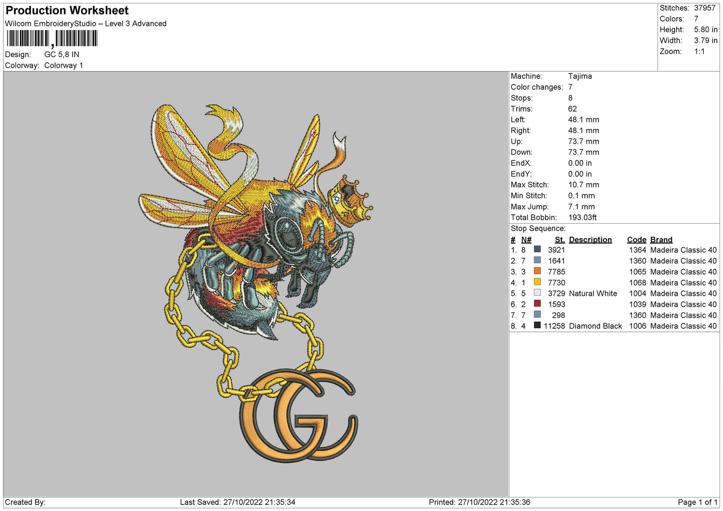 GC 002 Embroidery File 5 Sizes