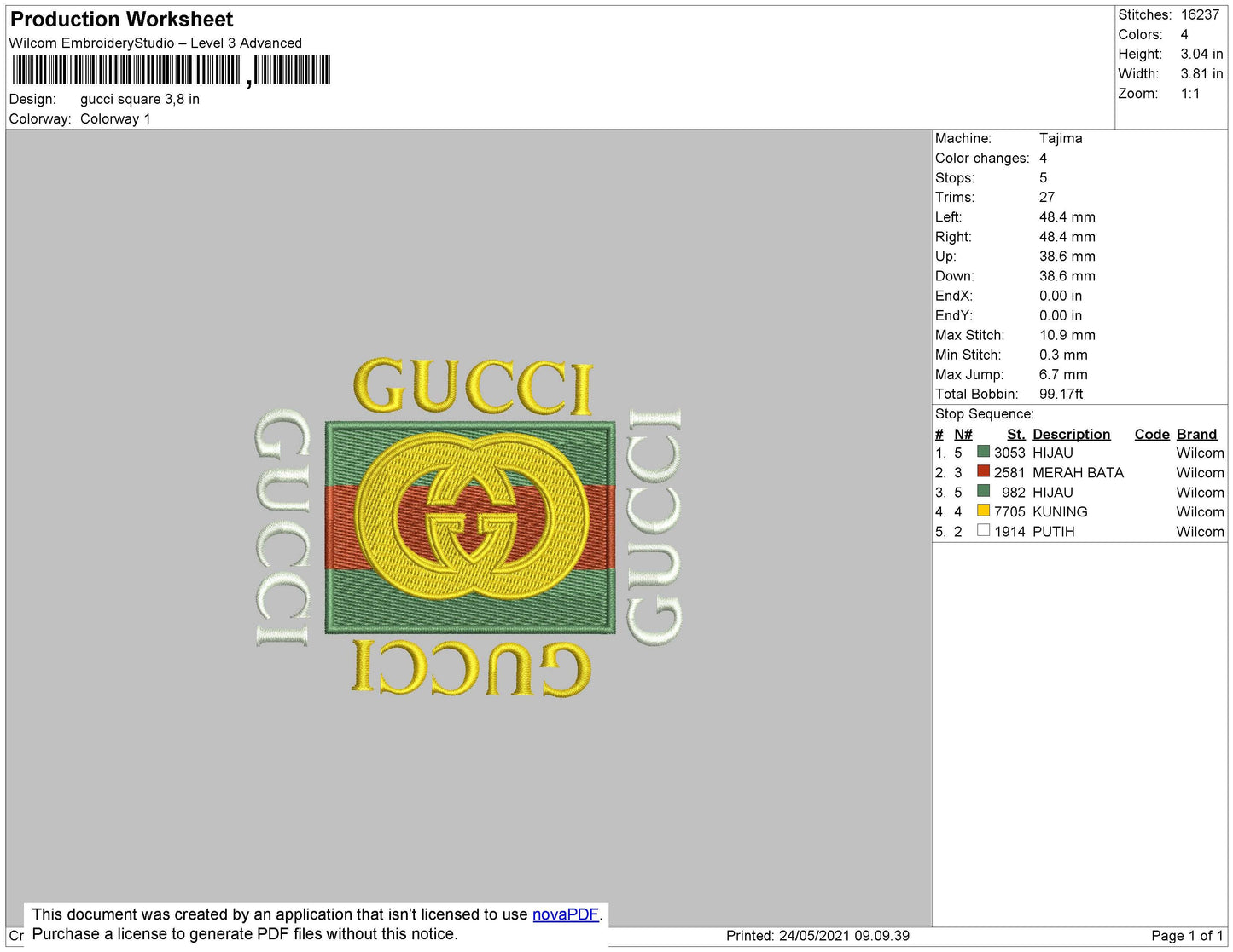 Gucc1 Square Embroidery File 4 size