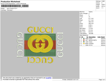 Gucc1 Square Embroidery File 4 size