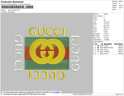 Gucc1 Square Embroidery File 4 size