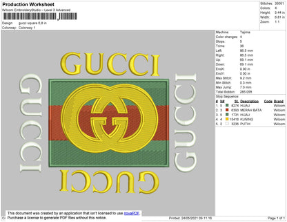 Gucc1 Square Embroidery File 4 size