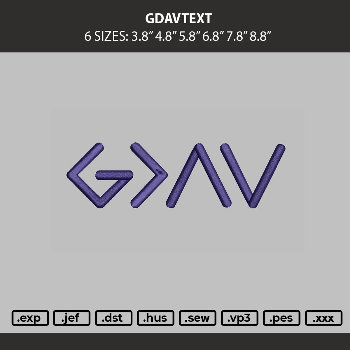 Gdavtext Embroidery Machine Design File 6 sizes