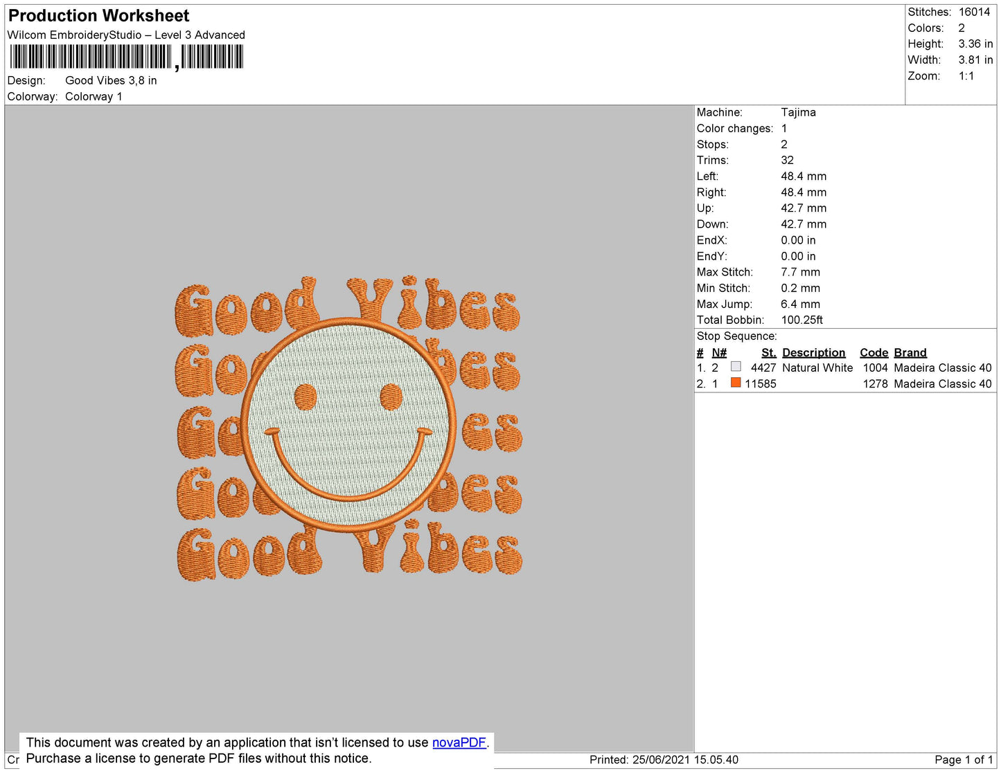 Good Vibes Smile Embroidery File 4 size