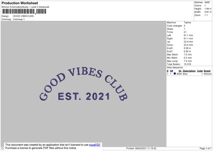 Good Vibes Embroidery File 4 size