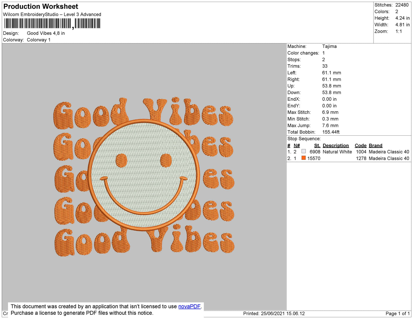 Good Vibes Smile Embroidery File 4 size