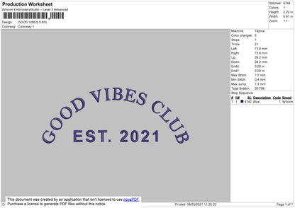Good Vibes Embroidery File 4 size