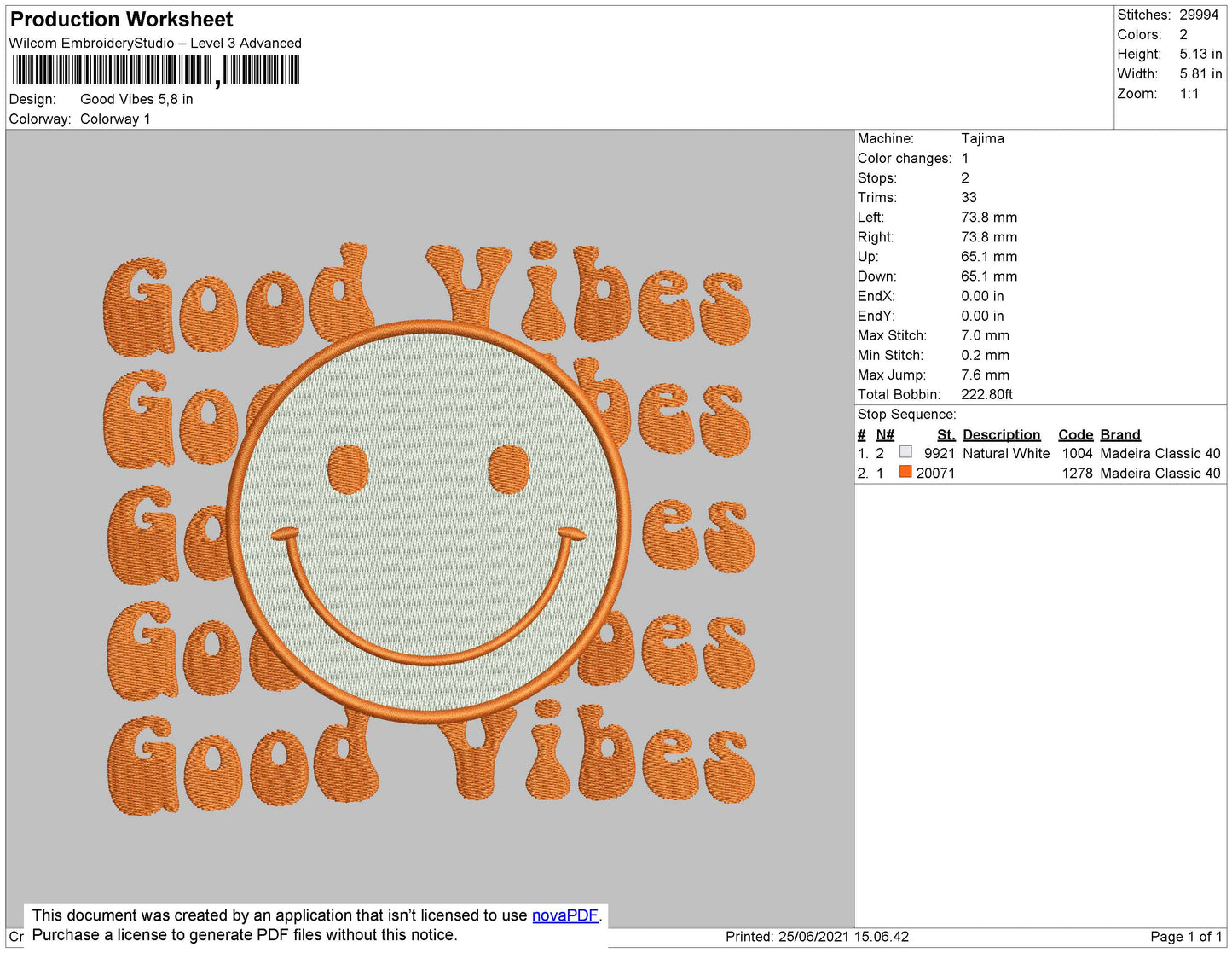 Good Vibes Smile Embroidery File 4 size