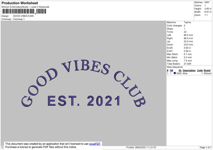 Good Vibes Embroidery File 4 size