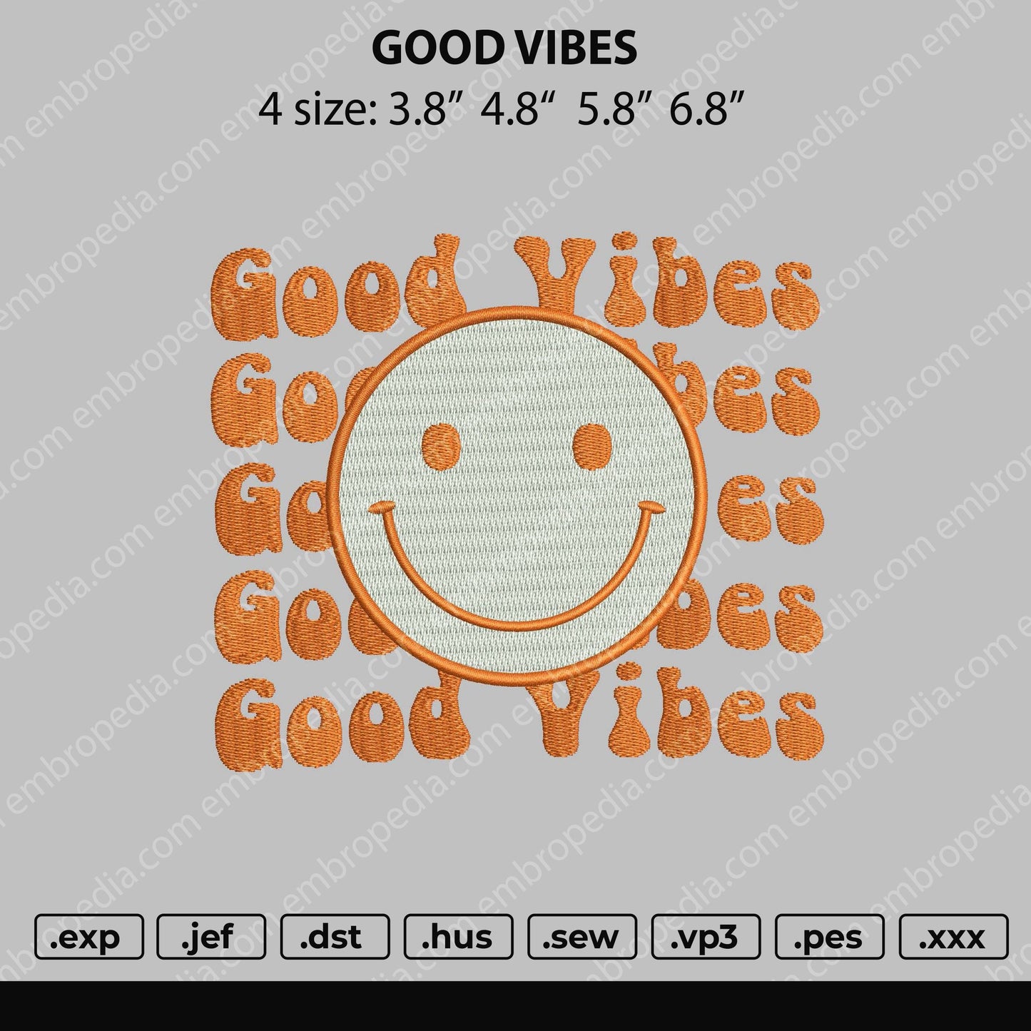 Good Vibes Smile Embroidery File 4 size