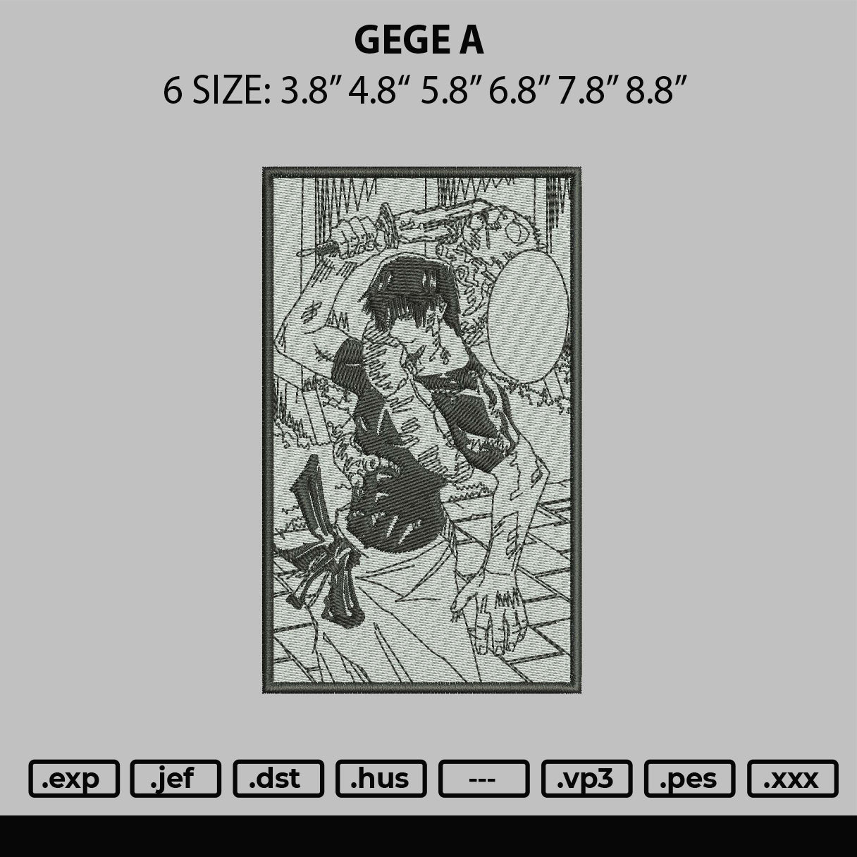 Gege A Embroidery File 6 sizes