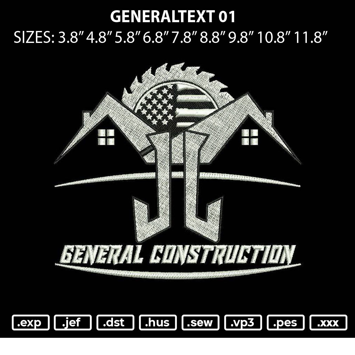 Generaltext 01 Embroidery File 6 sizes