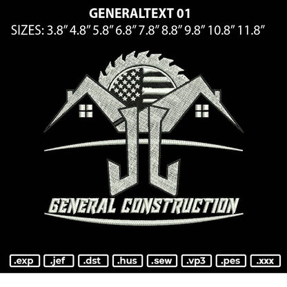 Generaltext 01 Embroidery File 6 sizes