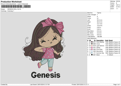 Girldoll 2501 Embroidery File 6 sizes