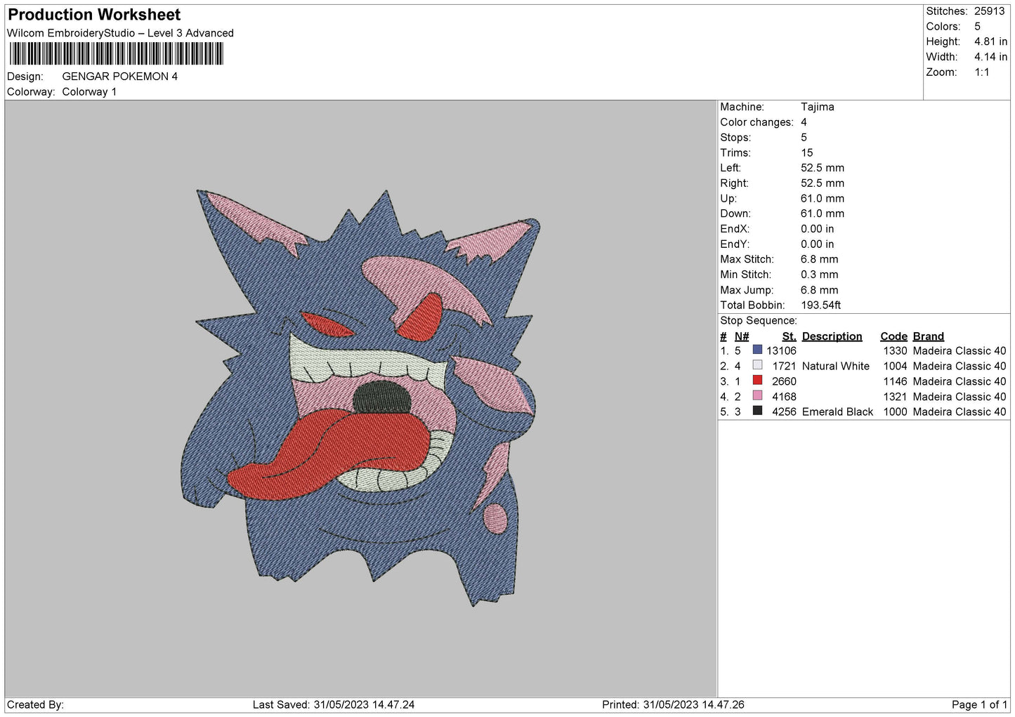 Gengar P Embroidery File 6 sizes