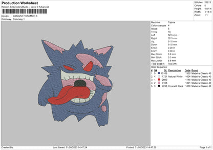 Gengar P Embroidery File 6 sizes