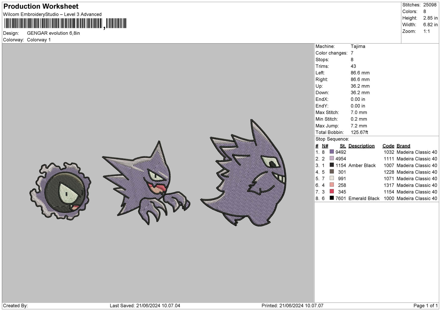 Gengarevo Embroidery File 6 sizes