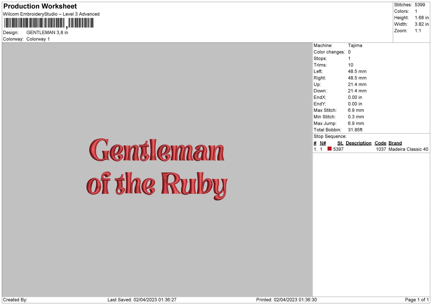 Gentleman Embroidery File 6 sizes